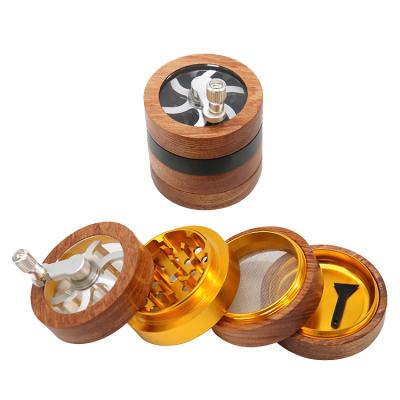 China 2021 New Arrival Healthy Smoking Custom Logo 63mm 4 Layer Herb Grinder Wood Tobacco Grinder Smoking Accessories for sale