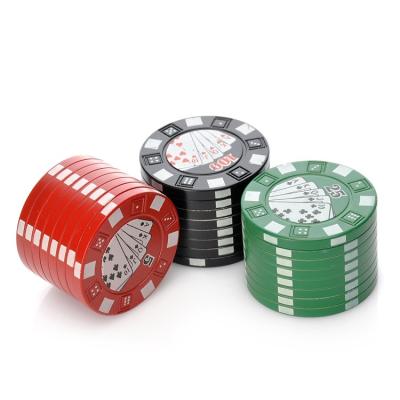 China Grinding Weed Tobacco Herb Hot Sales 3 Pieces Poker Multi Colors Chip Style Metal Zinc Alloy Herb Weed Grinder 42mm Weed Smoking Grinder for sale