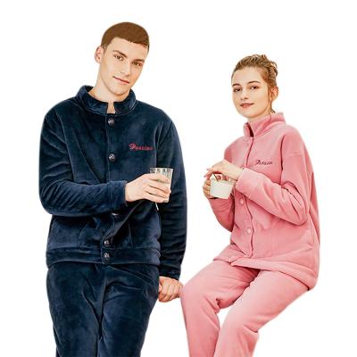 China Wholesale Men's 2021New Product Men's Home Pajamas Solid Color 2 Piece Zipper Thermal Pajamas Winter for sale