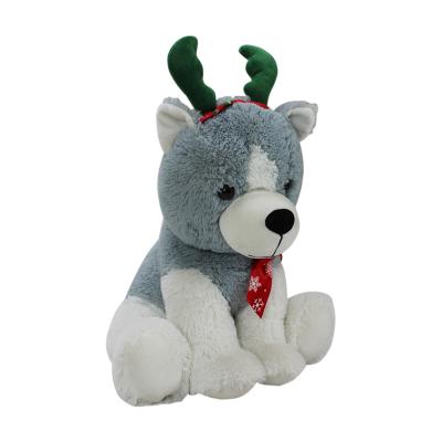 China Wholesale Custom Plush Cute Husky Doll Dog Lovely Christmas Gift With Antlers Stuffed Animals Plush Dog for sale