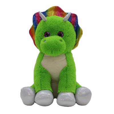 China Plush Toy Custom Triceratops Animals Eyes Toys Large Plush Handmade Sitting Popular Green Stuffed Shiny Dinosaur for sale