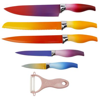 China Sustainable China Manufacturer 6 Pcs Color Stainless Steel Kitchen Knife Set Colored Knives for sale