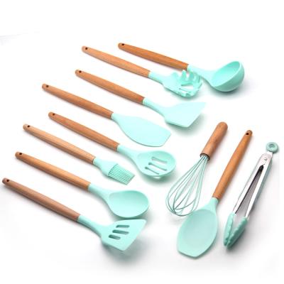 China 12 Pcs Sustainable Silicone Cookware Handle Kitchen Accessories Silicone Wooden Kitchen Tool Kits Heat Resistant for sale