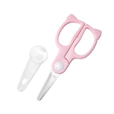 China Multifunctional Portable Food Cutter Stainless Steel Food Grade Child Baby Cutting Food Scissors with Protective Sheath for sale