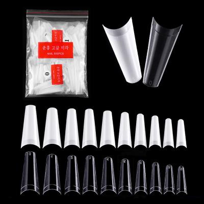 China 500 Pieces/Bag Natural Artificial Nails Half Covered Transparent Short C-Curve Coffin Effect Salon Effect Tapered Square Nail Tips for sale