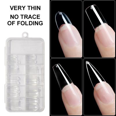 China Very thinly four shapes combined of nail art full coverage non-fold artificial transparent false coffin nails for sale