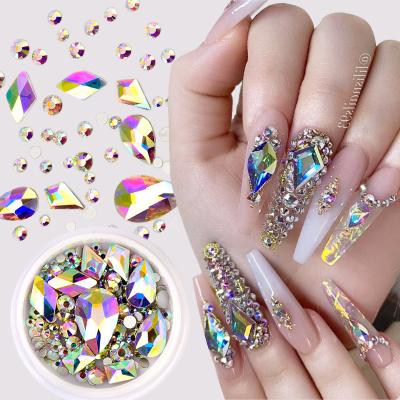 China 12 kinds for choose flat bottom 3D rhinestone glitter glass nail art, a box of mixed design crystal nail art decoration for sale