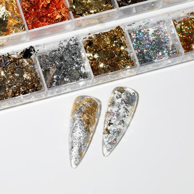 China High Quality 3D Laser Gold Foil 12 Grid Nail Sequins Glitter Decoration Nail Accessories for sale