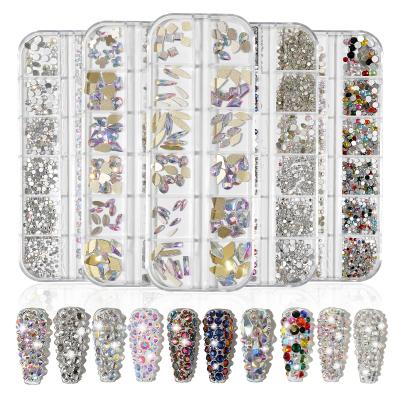 China 12 kinds for choose 12 grids 1440 pieces of ab crystal rhinestone diamond3D glitter nail decoration flat back accessories for sale