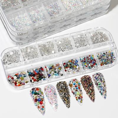 China 12 kinds for choose 12 color 3D grid rhinestone acrylic flat diamond DIY flash stone nail art decoration for sale