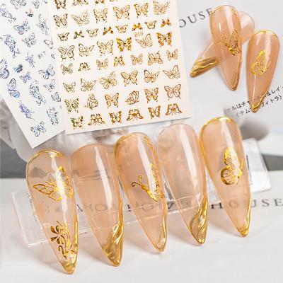 China 3d Nail This Year's Popular Art DIY Decoration Holographic 3D Butterfly Laser Colorful Gold and Silver Mesh Aluminum DIY Nail Sticker Decoration for sale