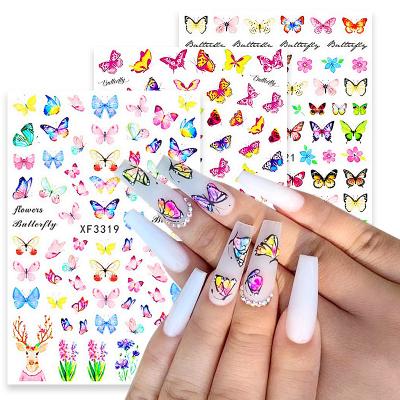 China 3d Nail Art DIY Decoration Color 3D Butterfly Flower Nail Sticker DIY Holographic Nail Sticker Decoration for sale