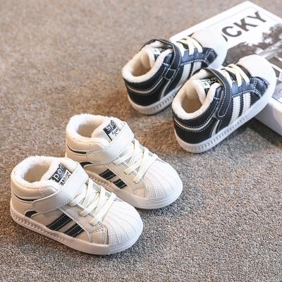 China 2021 winter baby thermal cotton shoes add white children's sports shoes cheap shoes high panel plush top baby shoes for sale