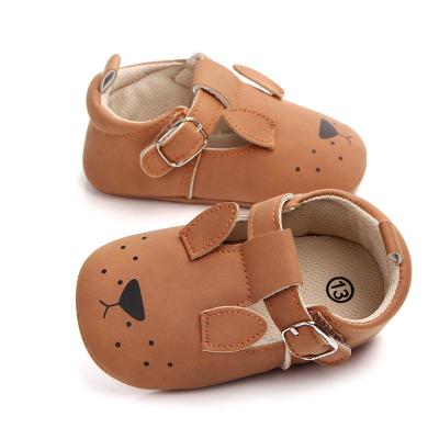 China Lovely Dog Flat Design Soft Leather Baby Shoes for sale