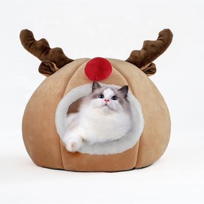 China Travel Christmas Pet Bed for Cats and Dogs Soft Fluffy Cat Tent Cave Bed Comfortable Customization for sale