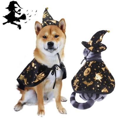 China Dark Viable Pet Witch Hats Disguise Magician Pet Halloween Party Costume Decor Top Hats With Cloak For Pets for sale