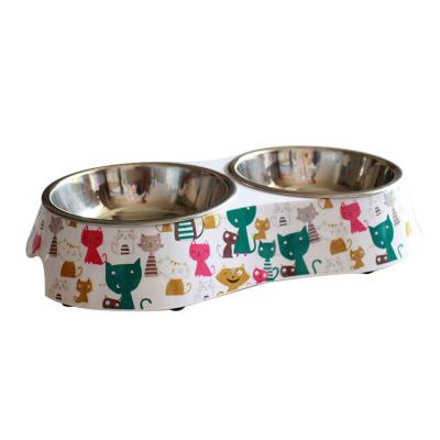 China Non-Skid Stainless Steel Pet Sustainable Color Printing Double Pet Bowl for sale