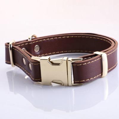 China Stocked High Quality Luxury Genuine Leather Dog Collar for sale