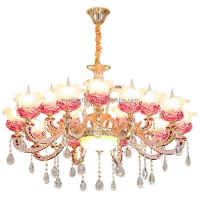 China Modern European Style Chandelier for Girls Bedroom Romantic Hot Pink Rose Wedding Chandelier Flower Jade Crystal Zinc Alloy Lamp for sale