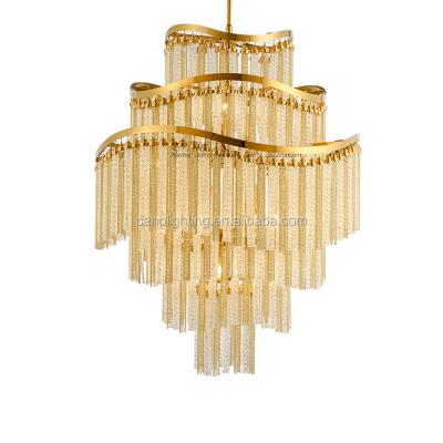 China Large modern high quality luxury modern gold aluminum chain chandelier for wedding decoration for sale