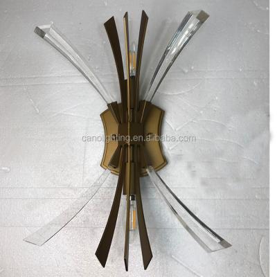 China Modern post modern iron fabric wall lamp for foyer bedroom hallway deco metal strips modern art hotel lobby metal glass wall light for sale