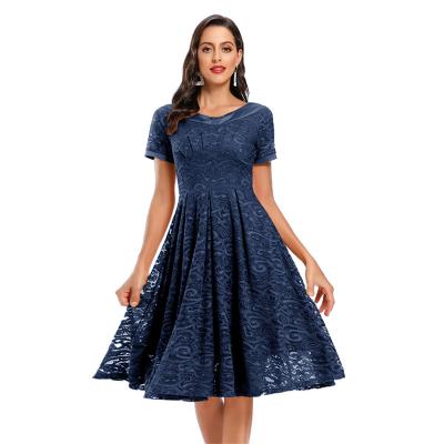 China Elegant Dress VD2341 Burgundy Blue Autumn Evening Formal Party Breathable Short Sleeve Lace Dresses for sale