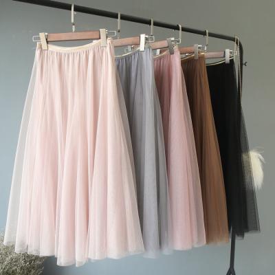 China Plus Size Women Plus Size Ball Gown Skirt Women Gray High Waist Midi Apricot Tulle Mesh Tutu Skirt Black Pink Long Skirt VD0999 for sale