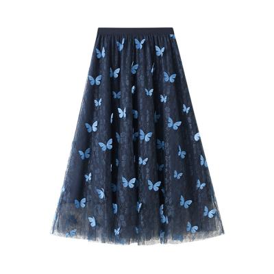 China Hot Selling New Product All-match Tulle Polyester Female Butterfly Plus Size Long Skirt For Daily Life for sale