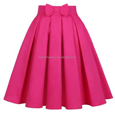 China Cotton Solid Color Breathable Dark Pink Rose Red Skirt With Bow SS0012 Y2K Vintage Plus Size Pleated Women Midi Skirts Jupe Femme for sale