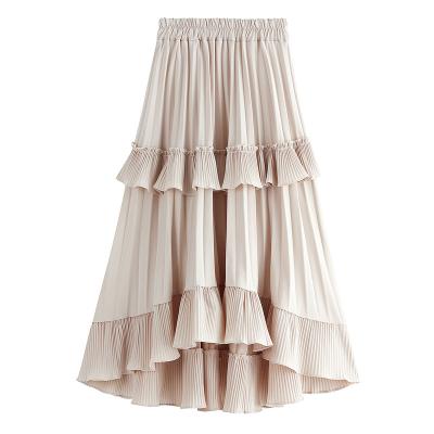 China Irregular Ruffles Ladies Ladies Women Rokjes Skirt WF0047 Front Long Back Cake Style Midi Shorts Plus Size Black White Long Pleated Skirt for sale