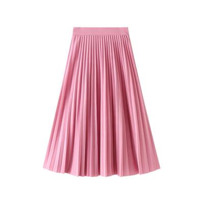 China Free Black Plus Size VD0966 Autumn Women Long Skirts Elastic Waist Pink Gray Blue Pleated Midi Skirt for sale