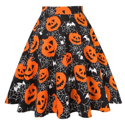 China 2021 Breathable Women Halloween Christmas Party Vintage Skirt Waist High Retro Large Swing Pinup 50s 60s Printed Holiday Casual Skirts VD0020 for sale