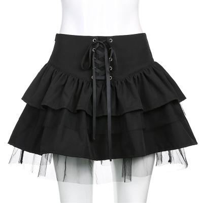 China 2021 New Anti-Static Tulle Gothic Skirt VD1730 Cake Topper Ruffles Y2K Punk Lace Up Mini Black Skirt Short for sale