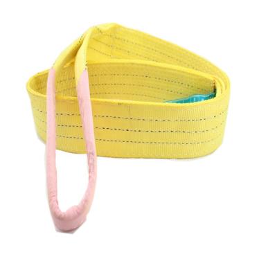 China Yellow eye-eye rigging flat 25mm woven polyester material 1ton 3ton 2t 5t 5ton 6t 6ton eb belts webbing UAE sling for lifting for sale