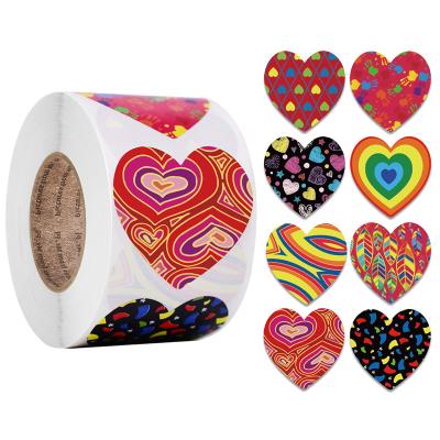 China Colorful Stripe Sticker Waterproof Customized Rainbow Heart Love Pattern Self Adhesive Label for sale