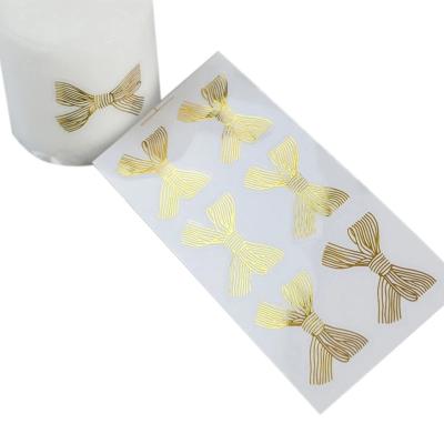 China Gold 4.5*3CM Waterproof Cute Big Bow Handmade Adhesive Cake Sweet Candy Packaging Sealing Label Sticker for sale