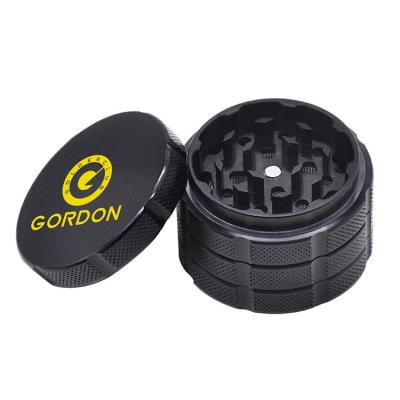 China Large Herb Grinders Black Weed Grinders Metal Logo Durable Custom Herbal Tobacco 60mm 4piece for sale