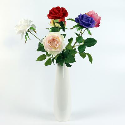 China Silk + iron wire + single plastic crimped rose, Valentine's Day gift, home decoration for sale