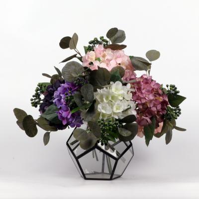 China Online wholesale beautiful colorful flowers artificial hydrangea green plant combination for home decor for sale