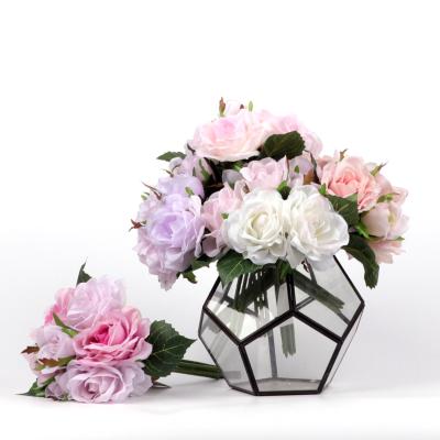 China Beautiful Cheap Price Craft Flower High Quality 7 Artificial Flower Tree Colorful Small Rose Bunch For Decor for sale