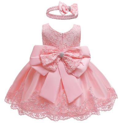 China Yoliyolei Washable Kids Dress Party Infant Embroidery Pageant Birthday Lace Baby Dress Formal Bridesmaid Dress With Big Bow for sale