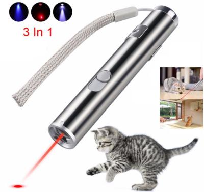 China Pet Training 3 In 1 USB Rechargeable Mini Cat Laser Toy Red Laser Pointer for sale