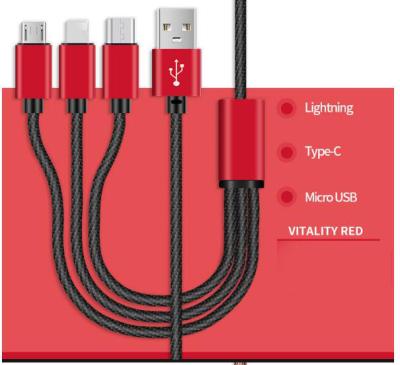 China Transfer data and charging power 3 IN 1 Android, Type-C and IOS USB mobile cable for charing power and transmitting data for sale