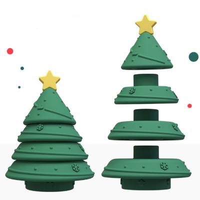 China Toy Wholesale Christmas Tree Shape Educational Sensory Toys Silicone Stacker Puzzle Baby Stacking Building Blocks Toy for sale