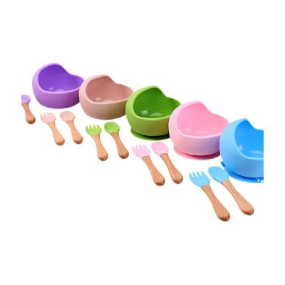 China Food Grade BPA Free Silicone Baby Feeding Bowl Set With Suction Plastic Feeding Bowls Sets Spoon For Babies for sale