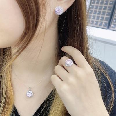 China Cute Oval Blue Crystal Stone Stud Earrings Gem Necklace 925 Sterling Silver Pink Halo Rings Fit Pan Women Jewelry Gift Set For for sale