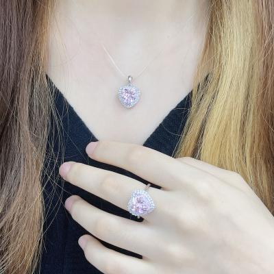 China Cute Fashion Jewelry 925 Sterling Silver Wedding Heart AAA Pink Zircon Sliver Women Jewelry Set for sale