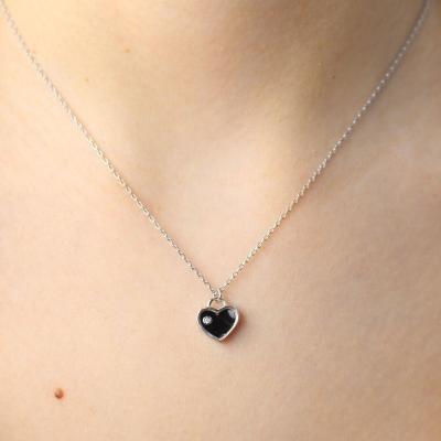 China Cute Simple White Plated Glue Material Ribbon Chain Heart Pendant Necklace for sale