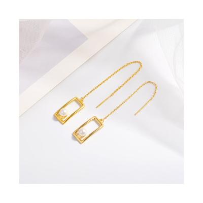 China Fashion All-match Square Pearl Sliver Romantic Hot Selling Gold Dangle Earrings For Women for sale