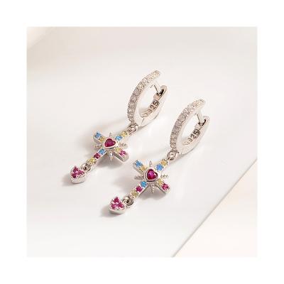 China High Quality Romantic Colorful Drop Cross Earrings Iced Out Micro Inset Cubic Zirconia Earrings for sale